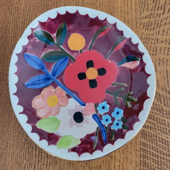 Anthropologie Francesca Kaye Floral Atelier Dessert Plate - burgandy, pink, red - Picture 7 of 11